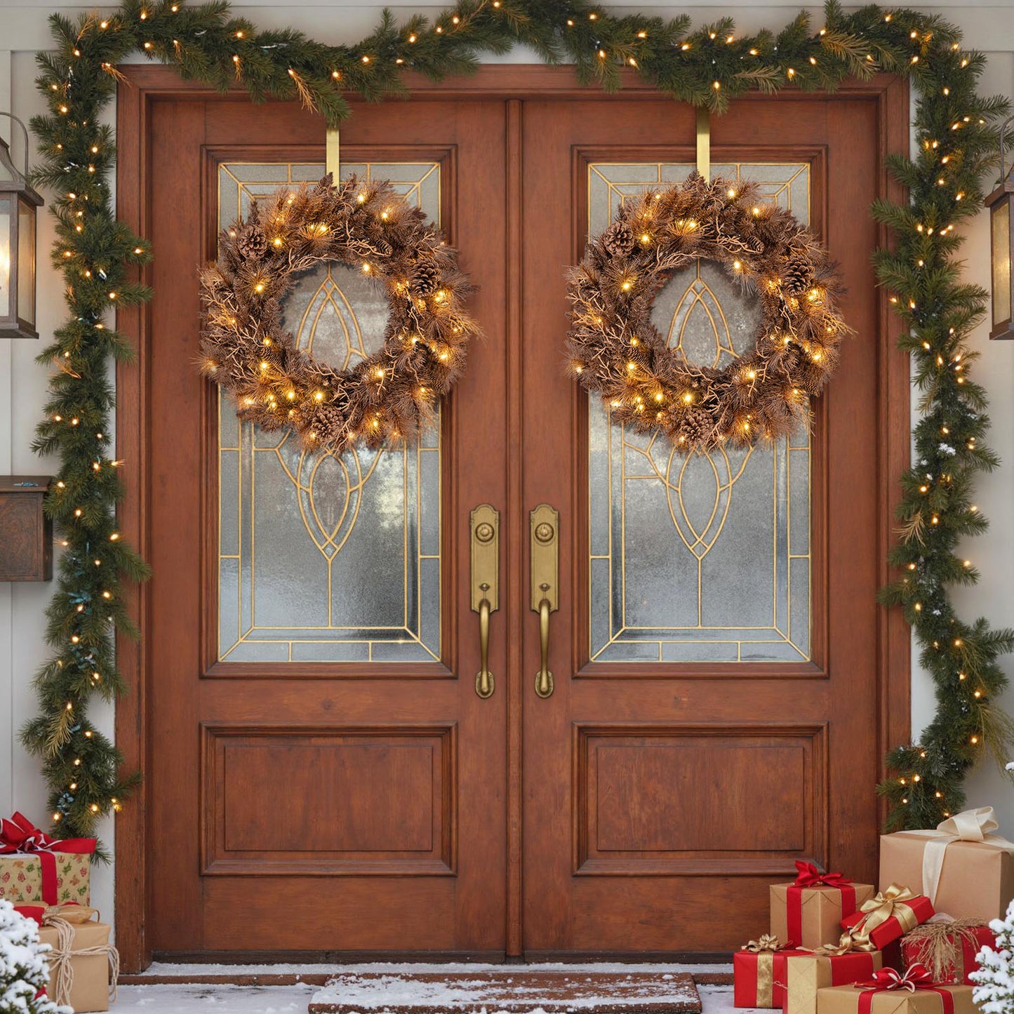 24 Inch Pre-lit Christmas Wreath with 105 Branch Tips and 35 Warm White LED Lights-1 piece