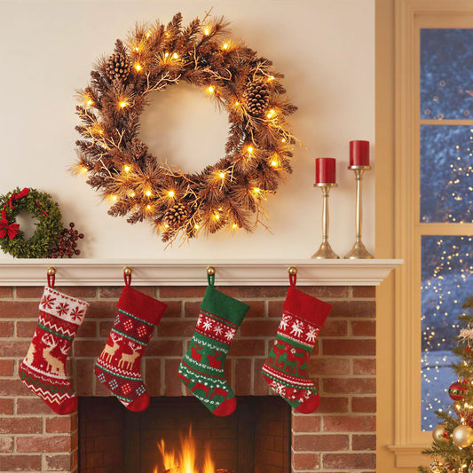 24 Inch Pre-lit Christmas Wreath with 105 Branch Tips and 35 Warm White LED Lights-2 pieces