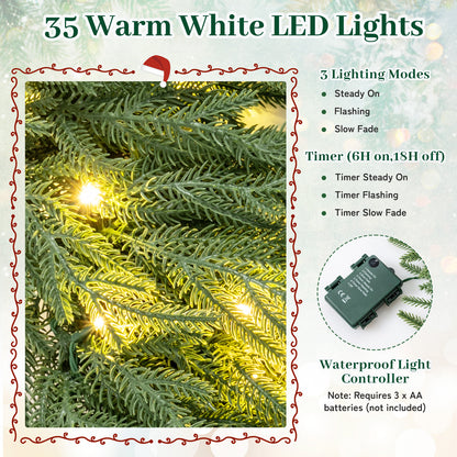 24 Inch Pre-lit Christmas Wreath with 108 Branch Tips and 35 Warm White LED Lights for Wall Window-1 piece