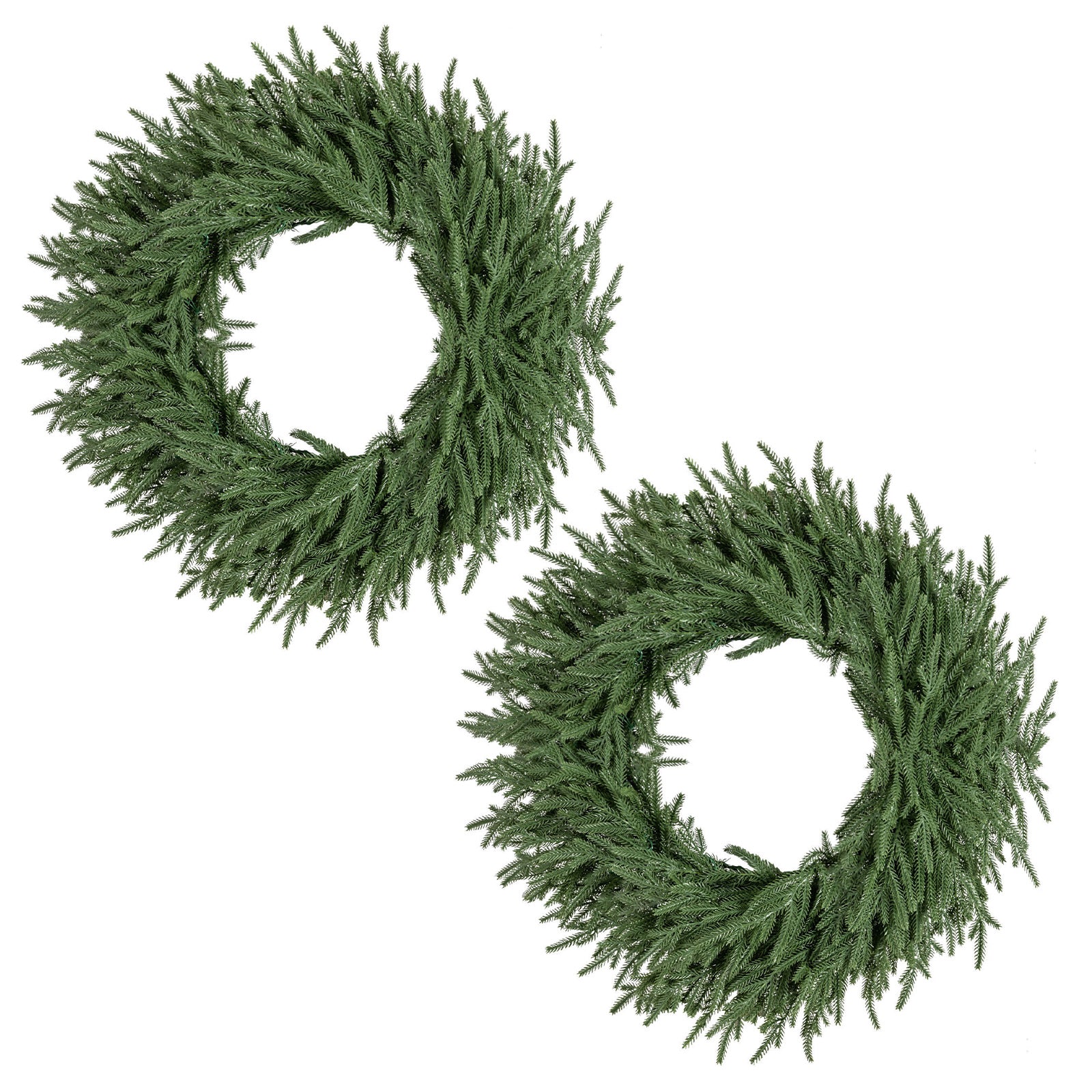 24 Inch Pre-lit Christmas Wreath with 108 Branch Tips and 35 Warm White LED Lights for Wall Window-2 piece