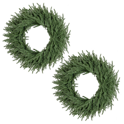 24 Inch Pre-lit Christmas Wreath with 108 Branch Tips and 35 Warm White LED Lights for Wall Window-2 piece