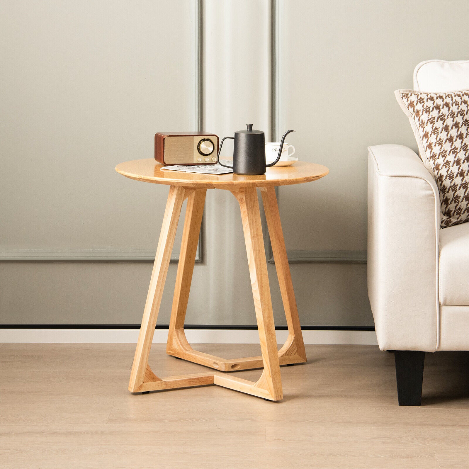 24 Inch Round End Table with Adjustable Foot Pads Natural