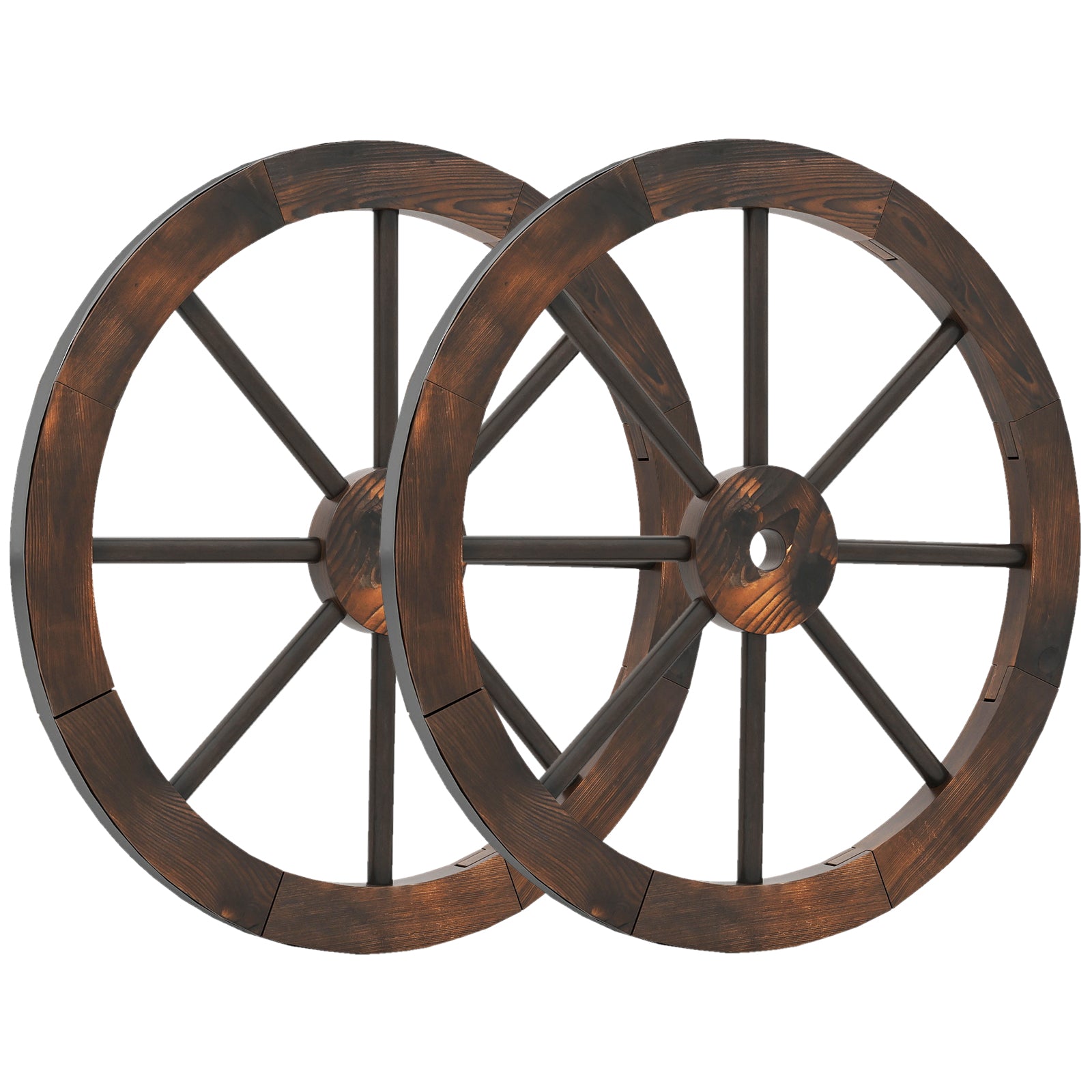 24 Inch Set of 2 Decorative Wooden Wagon Wheel Carbonized Solid Fir Wood