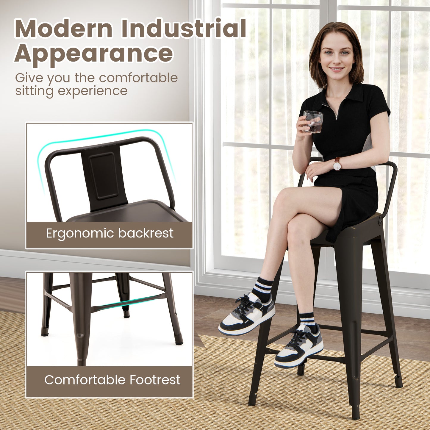 24 Inch Set of 4 Cafe Side Chairs with Rubber Feet and Removable Back
