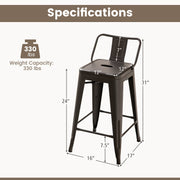 24 Inch Set of 4 Cafe Side Chairs with Rubber Feet and Removable Backs-Gun