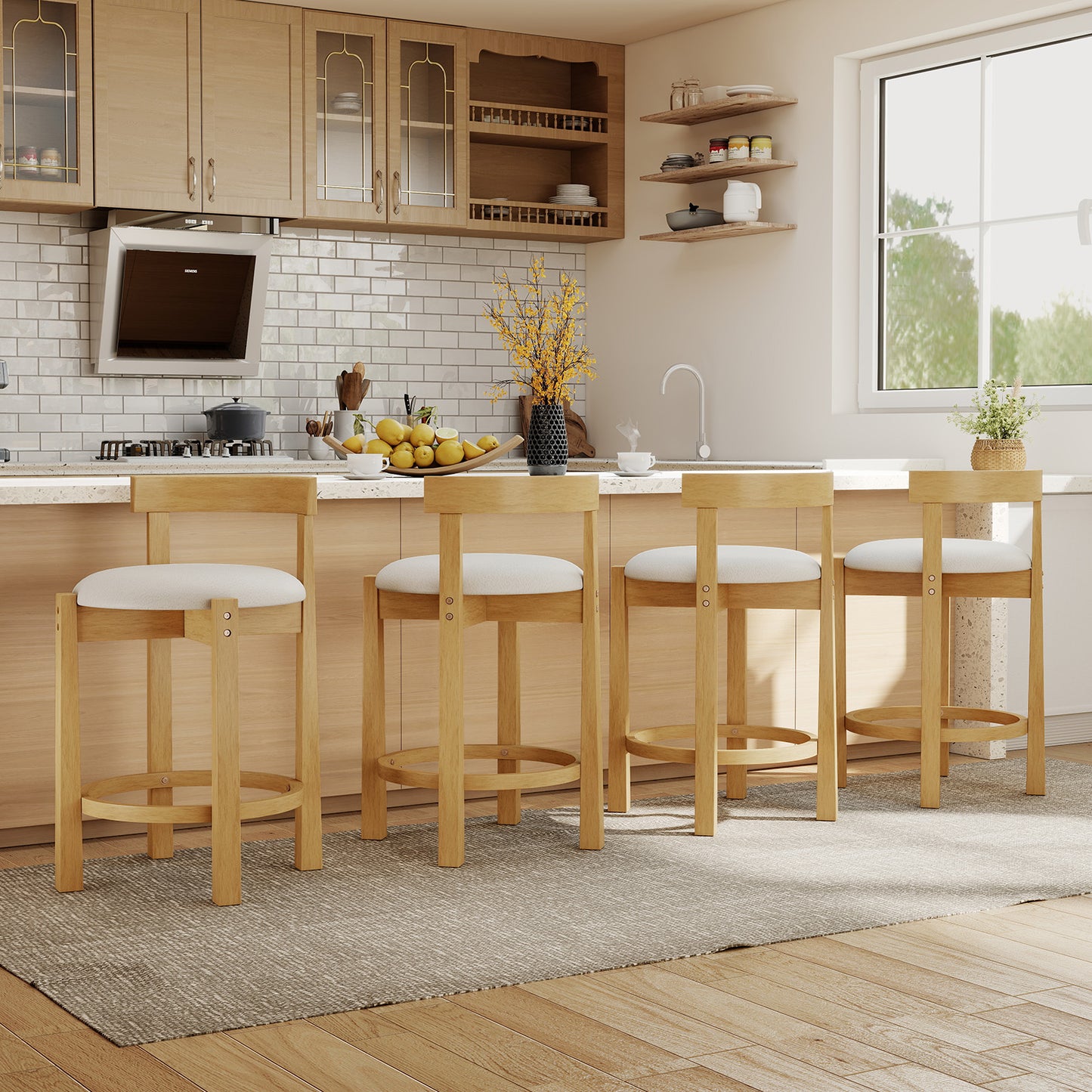 24 Inch Teddy Velvet Upholstered Counter Height Bar Stools with Backrests and Footrests-Set of 2