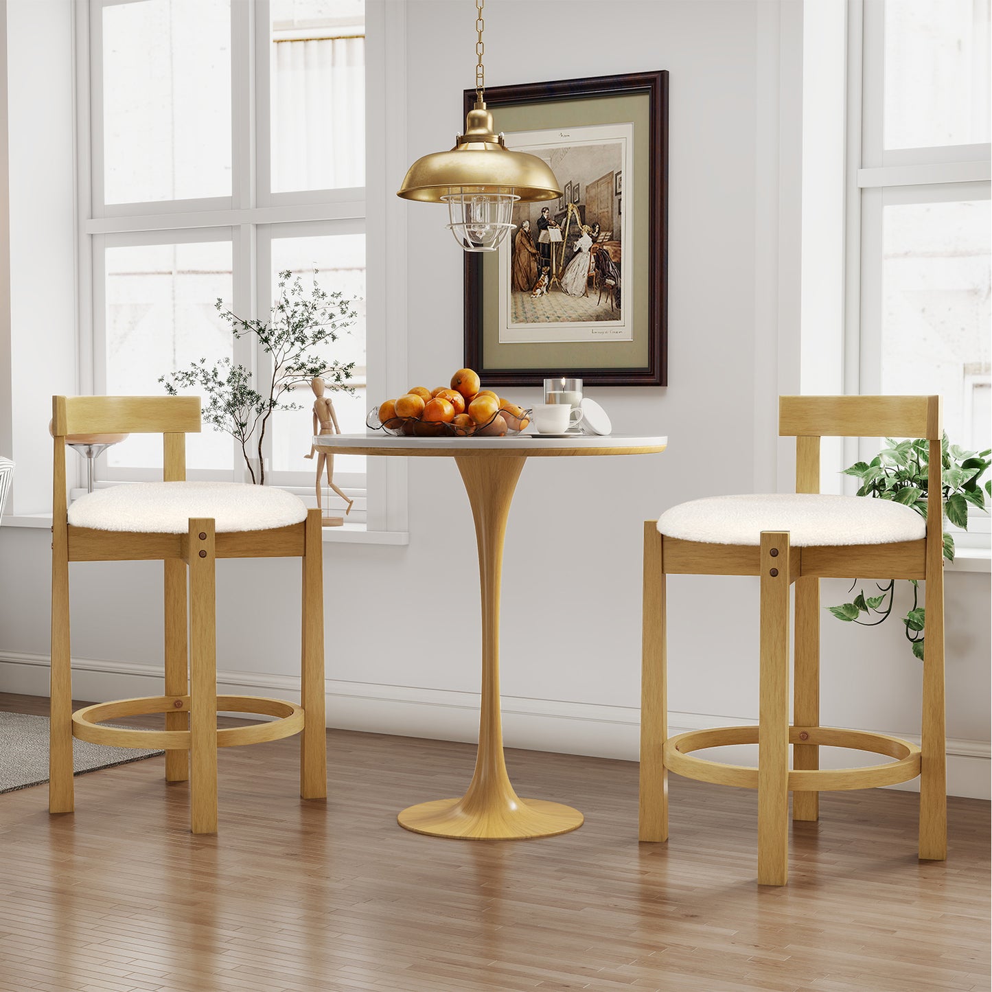 24 Inch Teddy Velvet Upholstered Counter Height Bar Stools with Backrests and Footrests-Set of 4