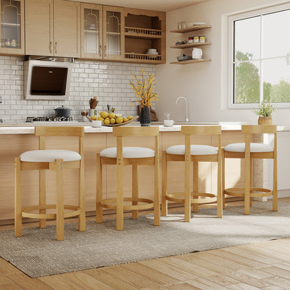 24 Inch Teddy Velvet Upholstered Counter Height Bar Stools with Backrests and Footrests-Set of 4