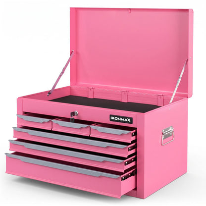 24 Inch Tool Chest Case with 6 Drawers and Top Storage for Garage Repair Shop & Warehouse-Pink