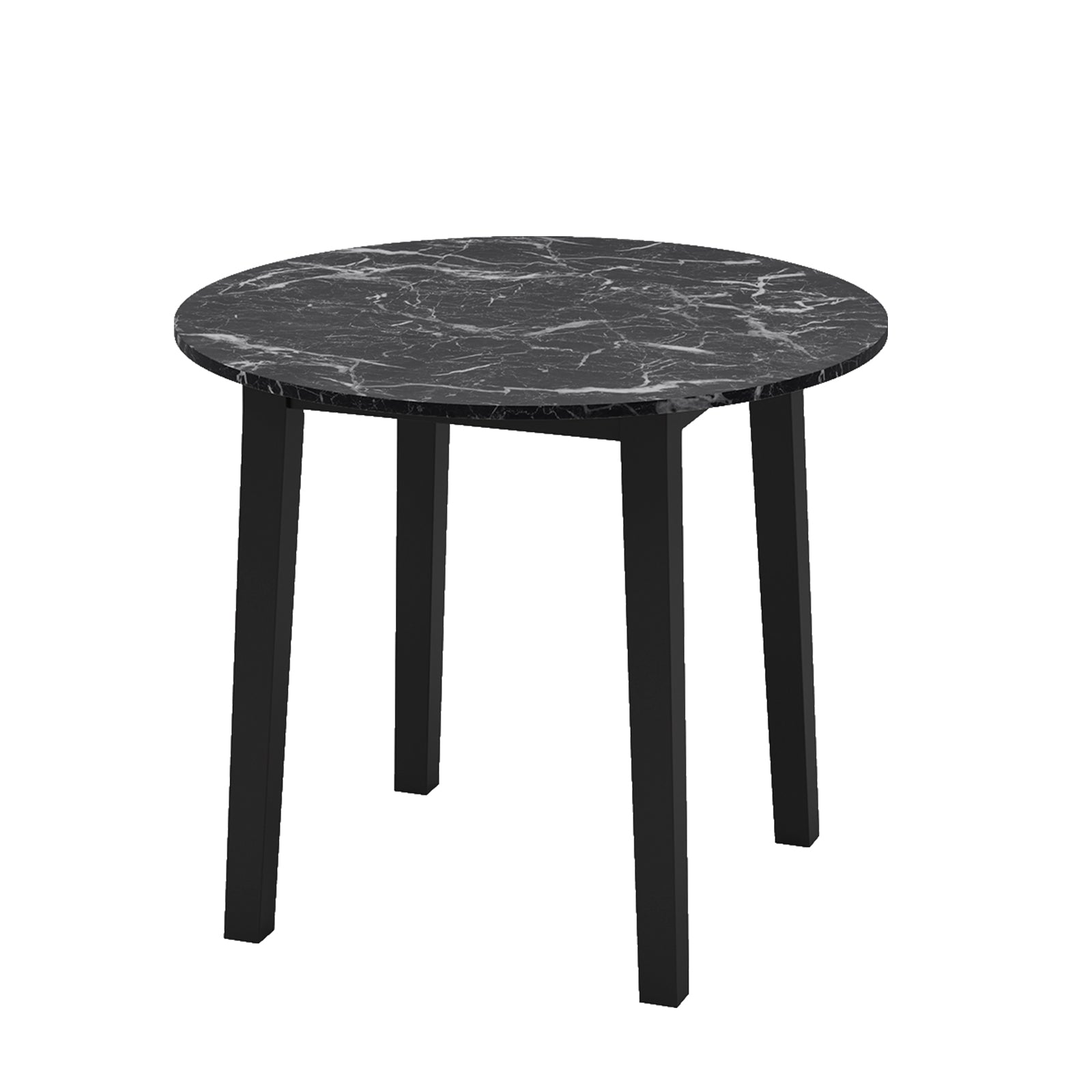35 Inch Round Dining Table with Rubber Wood Legs and Marble-textured Veneer Tabletop-White - Black