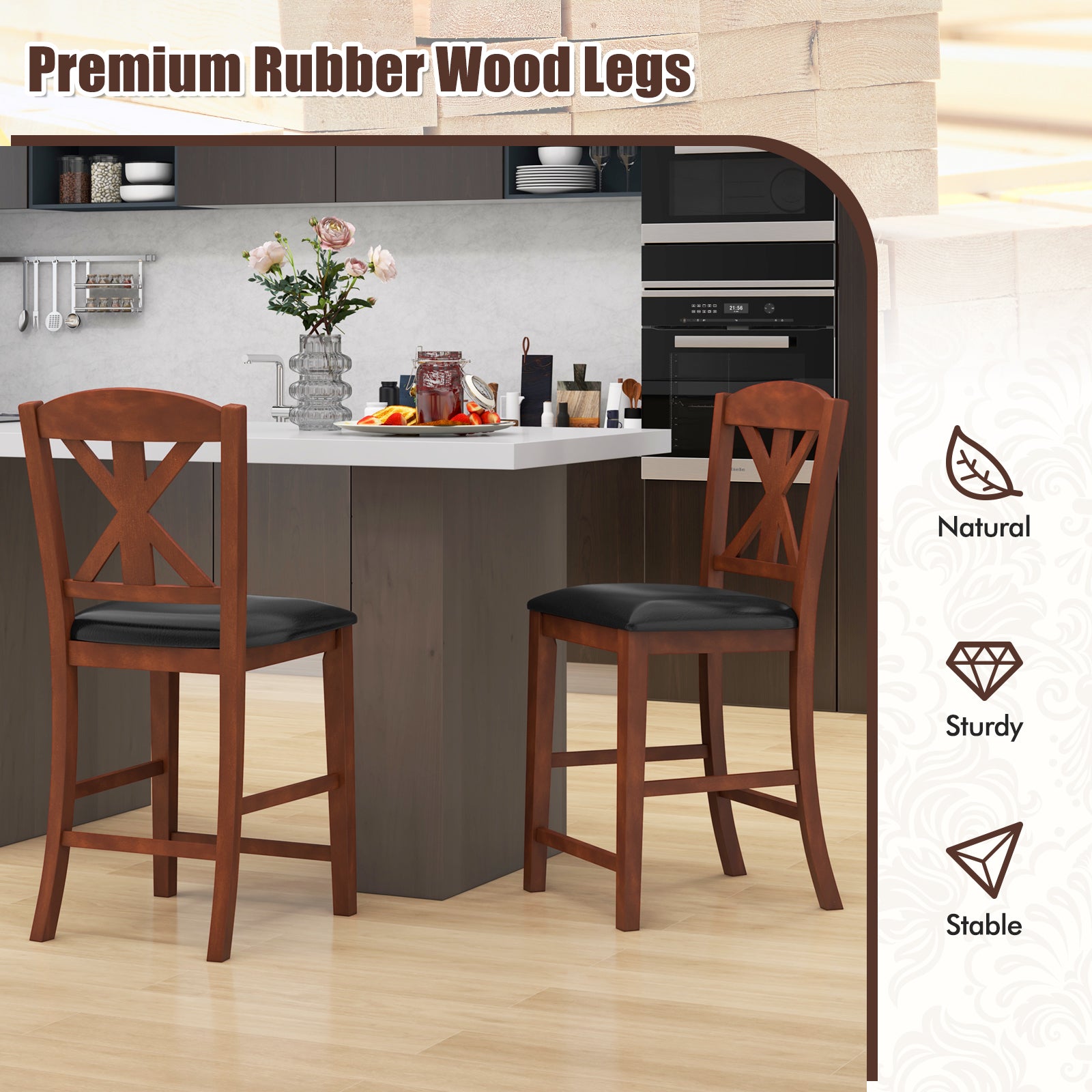24 Inch Upholstered Dining Chair with Hollowed High Backrest Set of 2-Brown