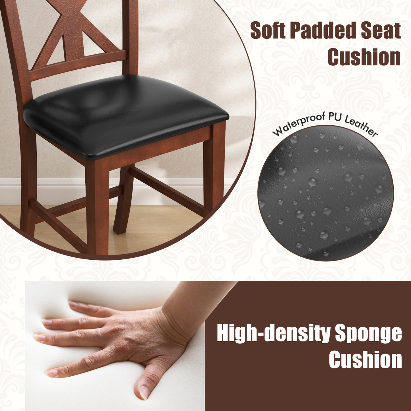 24 Inch Upholstered Dining Chair with Hollowed High Backrest Set of 2-Brown