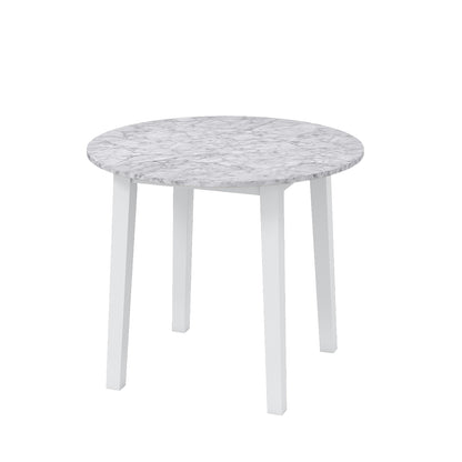 35 Inch Round Dining Table with Rubber Wood Legs and Marble-textured Veneer Tabletop-White - White