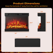 24 Inches 3-Sided Glass Electric Fireplace Heater with Remote Control