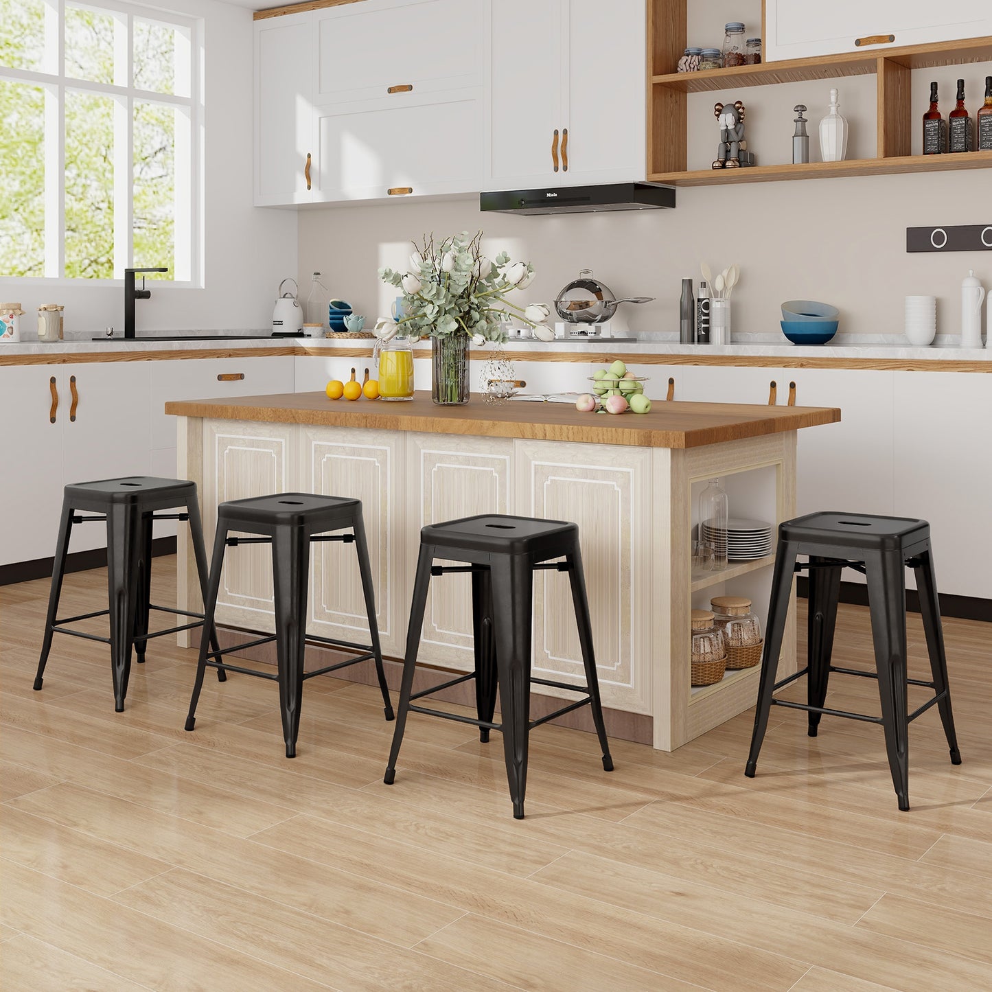 24 Inch Set of 4 Tolix Style Counter Height Barstool Stackable Chair