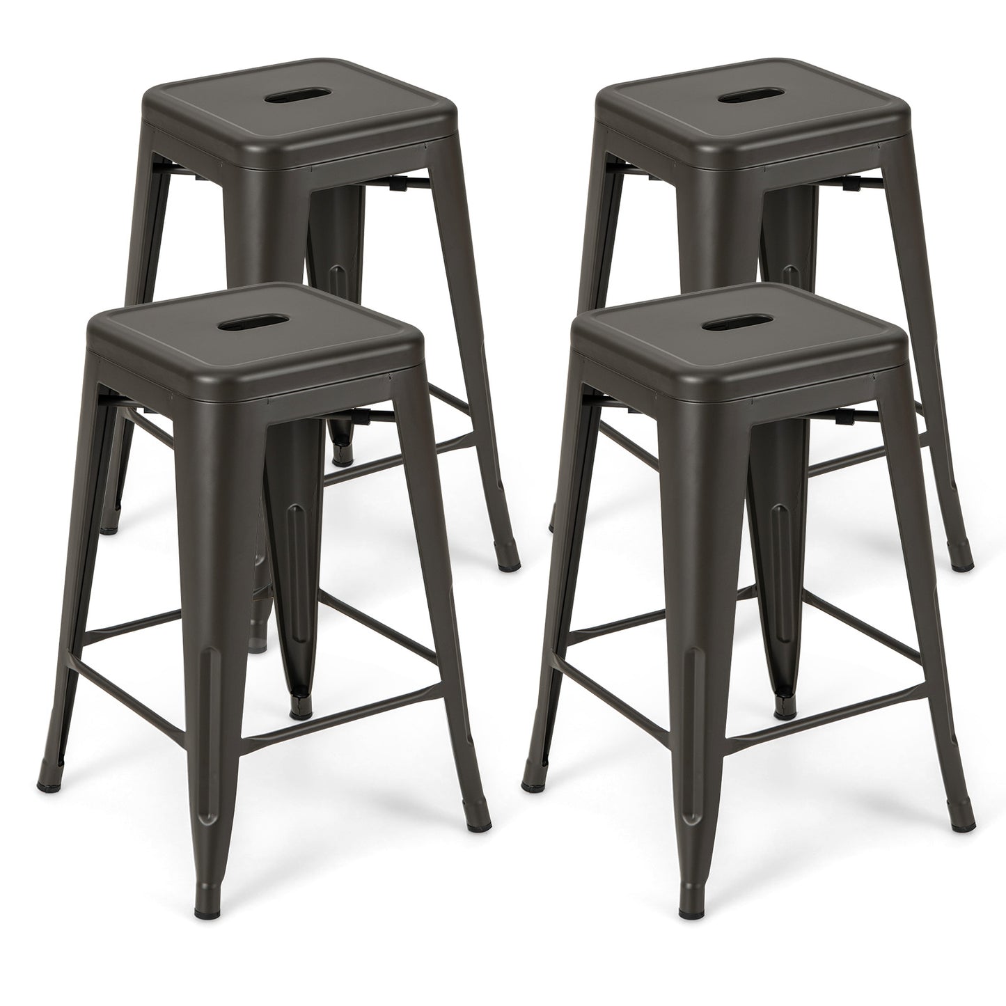 24 Inch Set of 4 Tolix Style Counter Height Barstool Stackable Chair-Gun - Gun