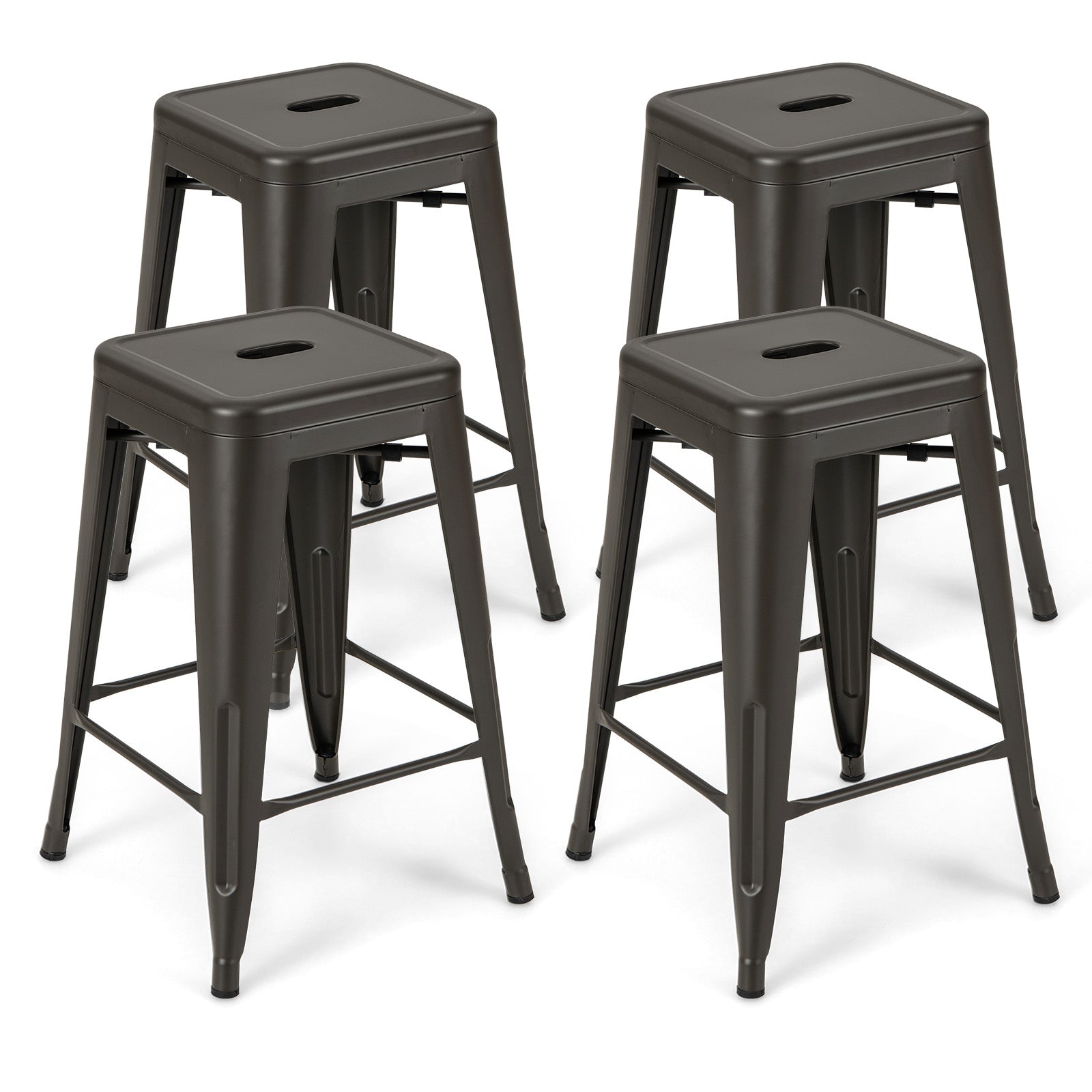 24 Inch Set of 4 Tolix Style Counter Height Barstool Stackable Chair-Gun - Gun
