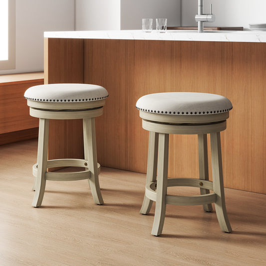 24/26 Inches Swivel Bar Stools Set of 2 wth Wooden Frame