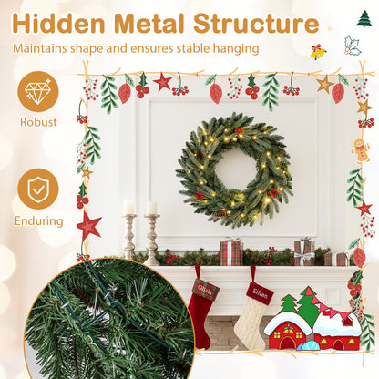 24‚Äù Pre-lit Christmas Wreath Front Door Artificial Xmas Wreath with 90 Frosted Branch Tips