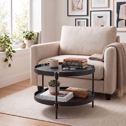 24" Round Coffee Table Plastic Side Table with Metal Legs