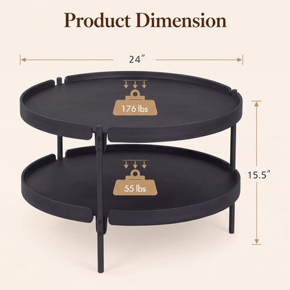 24" Round Coffee Table Plastic Side Table with Metal Legs