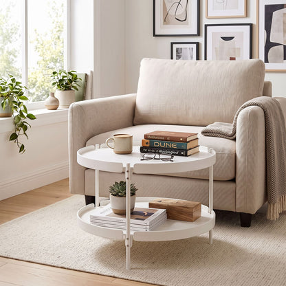 24" Round Coffee Table Plastic Side Table with Metal Legs