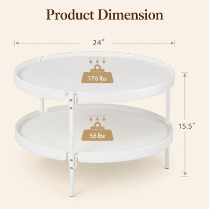 24" Round Coffee Table Plastic Side Table with Metal Legs