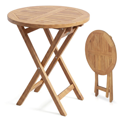 24" Round Teak Folding Bistro Table with Footrest