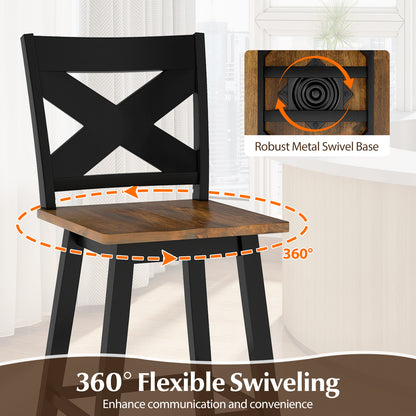 24" Rubberwood Swivel Barstools Set of 4 with Backrest and Large Seat-Black