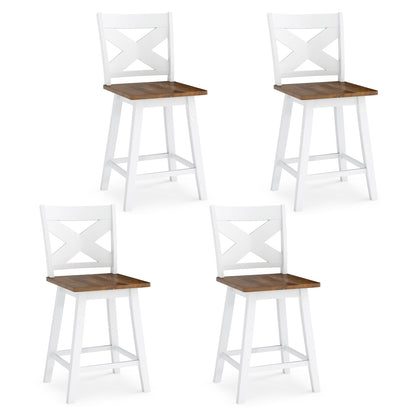 24" Rubberwood Swivel Barstools Set of 4 with Backrest and Large Seat-White