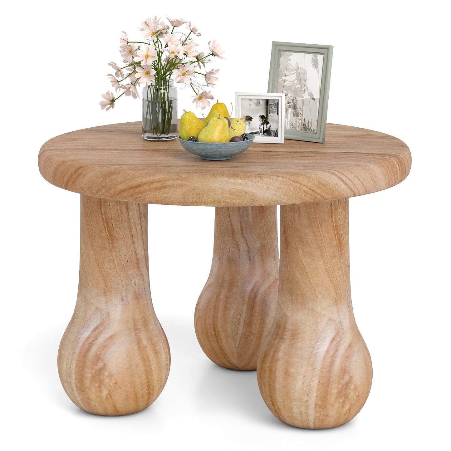 24" Small Solid Mahogany Wood Coffee Table with Thickened Top and Column Legs