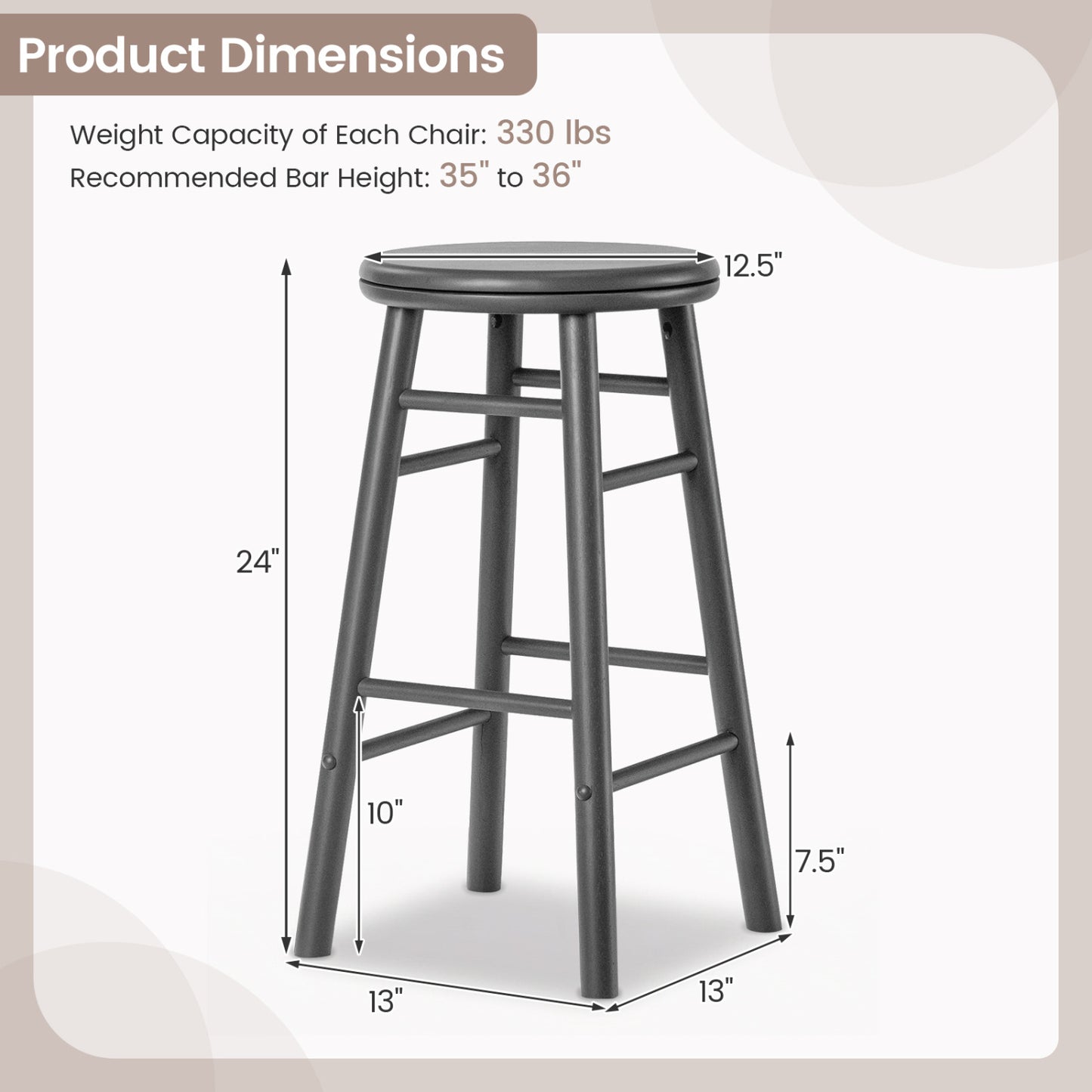 24" Swivel Bar Stools Set of 2 with Footrests