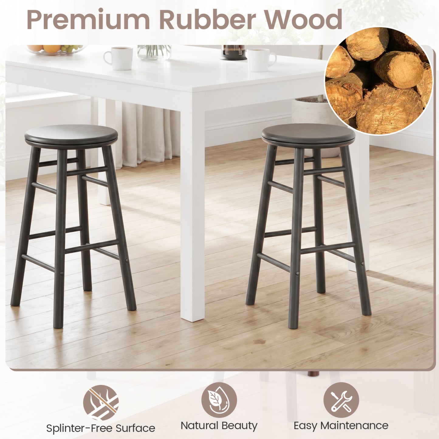 24" Swivel Bar Stools Set of 2 with Footrests