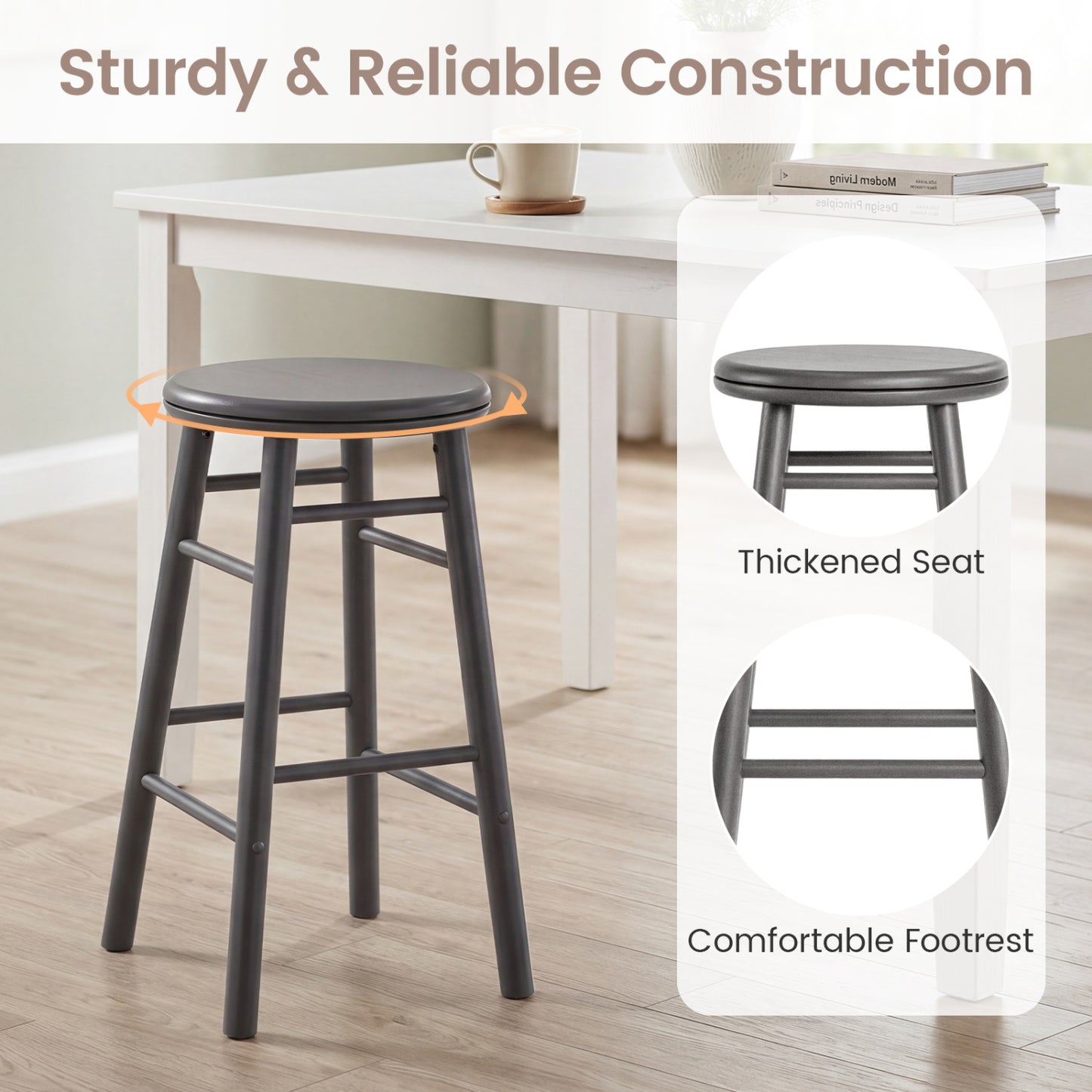 24" Swivel Bar Stools Set of 2 with Footrests