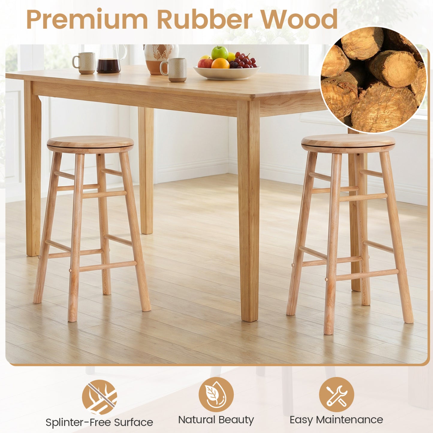 24" Swivel Bar Stools Set of 2 with Footrests