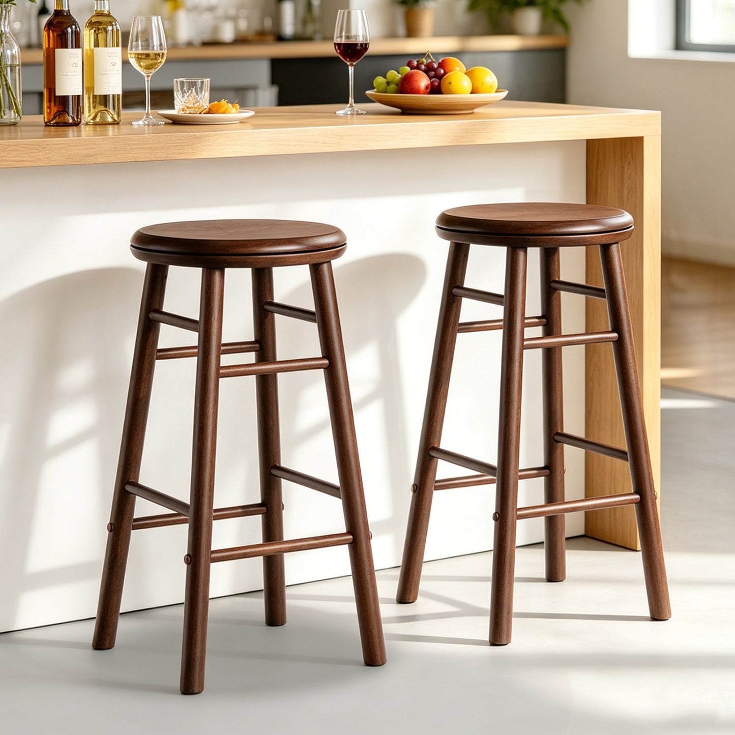 24" Swivel Bar Stools Set of 2 with Footrests