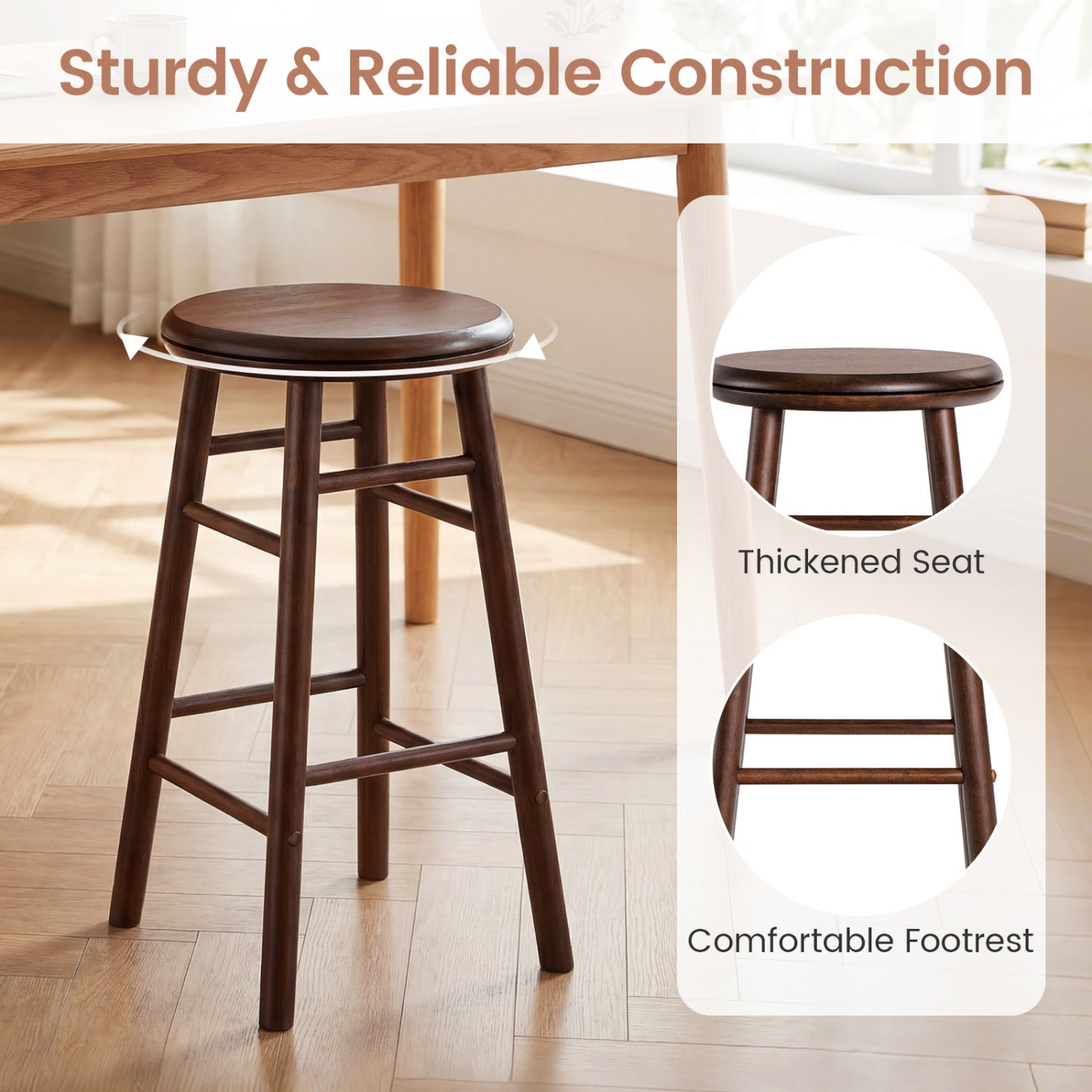 24" Swivel Bar Stools Set of 2 with Footrests