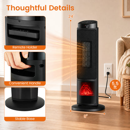 24-Inch PTC Ceramic Tower Space Heater with 7-Color Flame