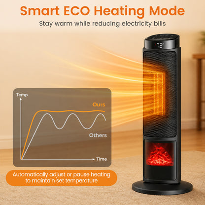 24-Inch PTC Ceramic Tower Space Heater with 7-Color Flame