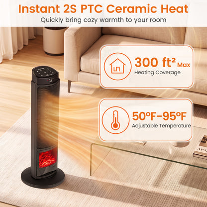 24-Inch PTC Ceramic Tower Space Heater with 7-Color Flame