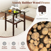 24 Inch 2-Tier Square Glass Coffee Table Center Table with Storage Shelf-Brown