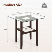 24 Inch 2-Tier Square Glass Coffee Table Center Table with Storage Shelf-Brown