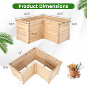 24 Inch L-Shaped Wooden Raised Garden Bed with Open-Ended Base-Natural