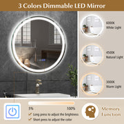 24 Inch Anti-Fog Bathroom Wall Mirror with 3-Color LED Lights and Temperature Display