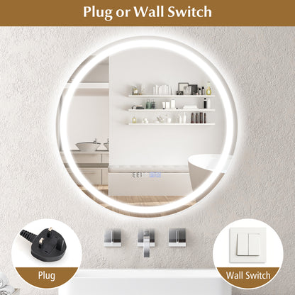 24 Inch Anti-Fog Bathroom Wall Mirror with 3-Color LED Lights and Temperature Display