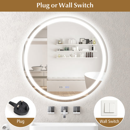 32 Inch Anti-Fog Bathroom Wall Mirror with 3-Color LED Lights