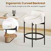 24 Inch Boucle Counter Stools Set of 2 with Curved Backrest