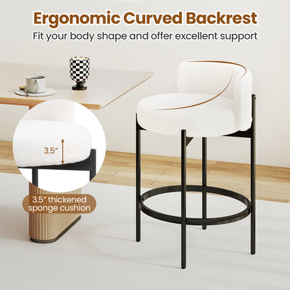 24 Inch Boucle Counter Stools Set of 2 with Curved Backrest
