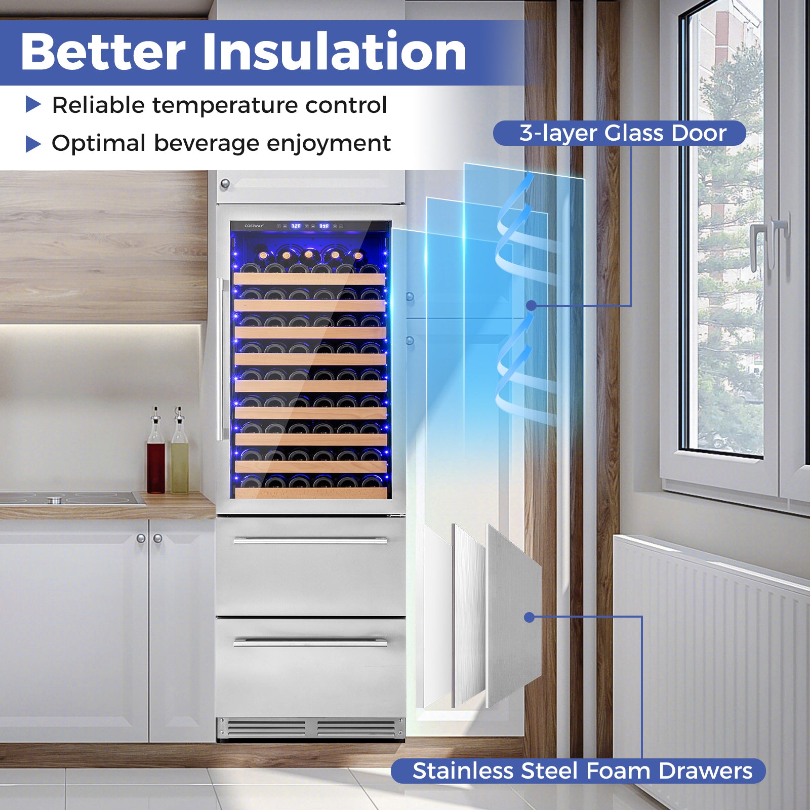 24 Inch Wine and Beverage Refrigerator with Independent Temperature Control-Sliver
