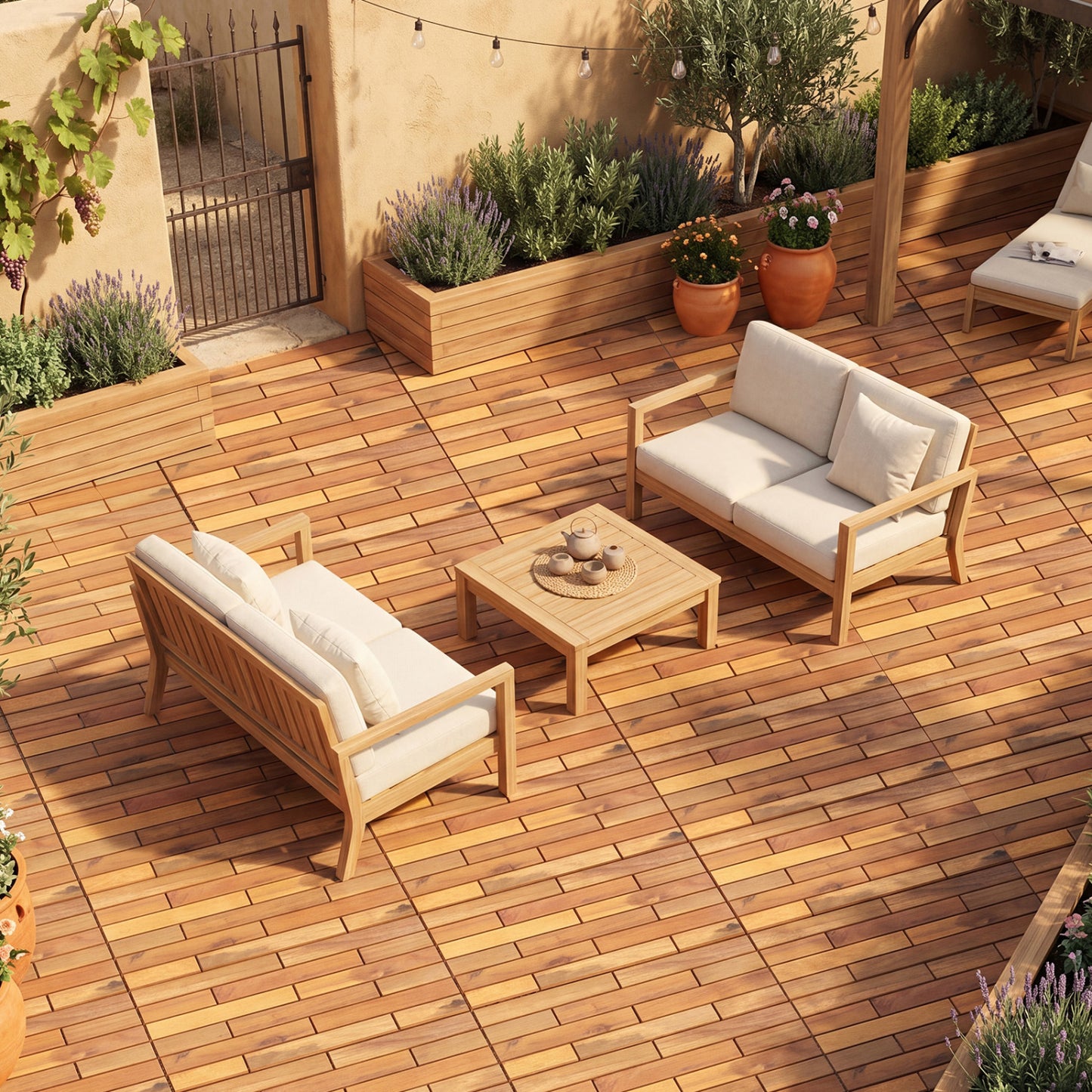 Acacia Wood Interlocking Deck Tiles 24x12 Inch - 36 Pack